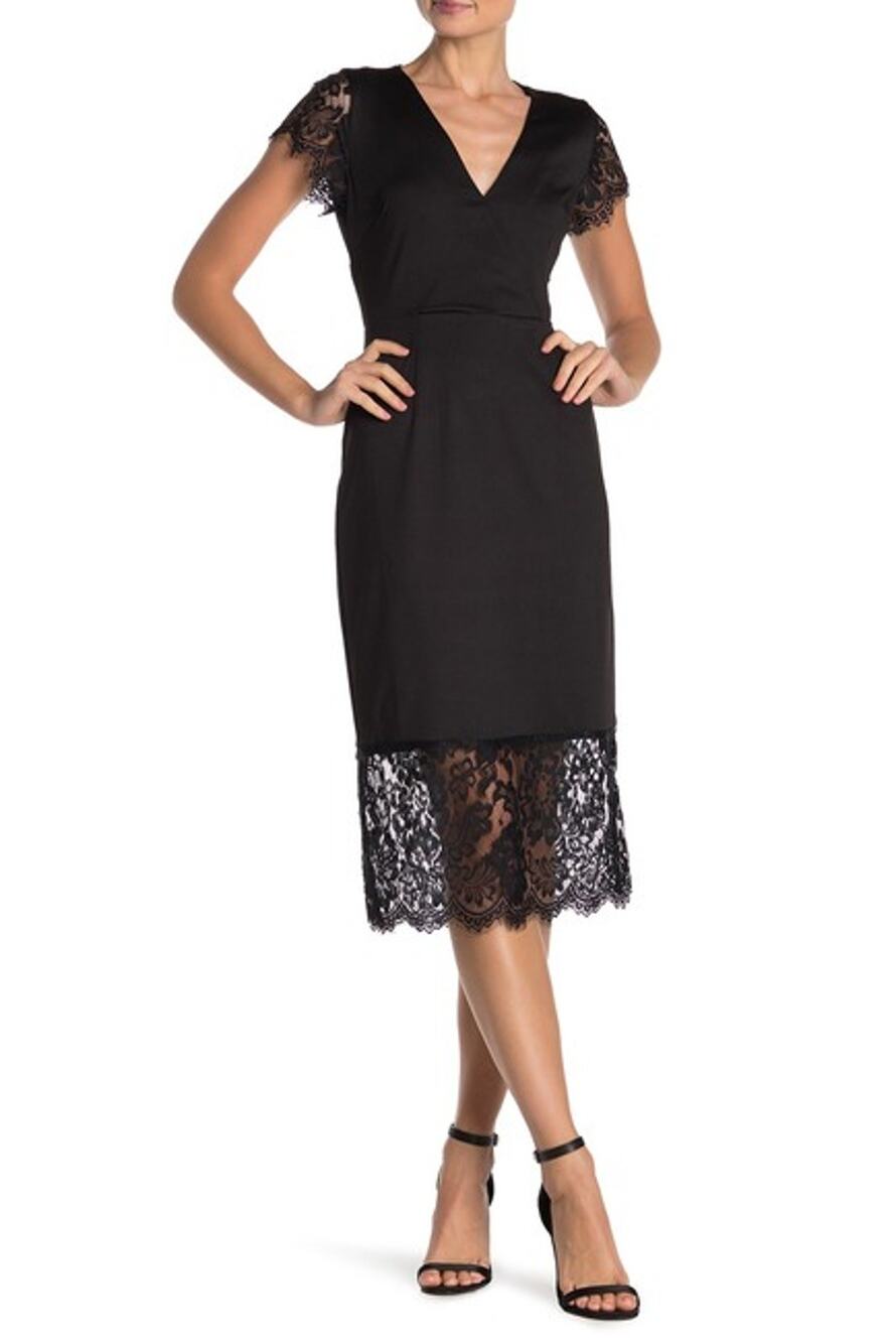 Nanette Lepore Black Lace V-Neck Sheath Dress Women's 6 LBD Cocktail Party